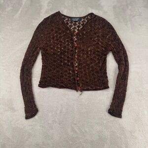 Vintage Y2K Laundry By Shelli Segal Cardigan Sweater Womens M Brown Crochet Knit
